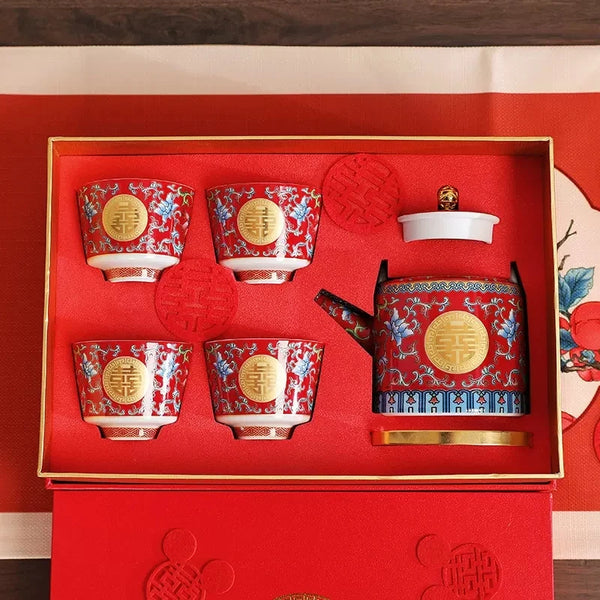 Red Enamel Tea Set-ToShay.org