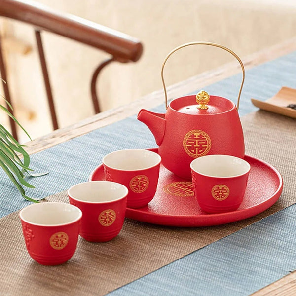 Red Ceramic Tea Set-ToShay.org