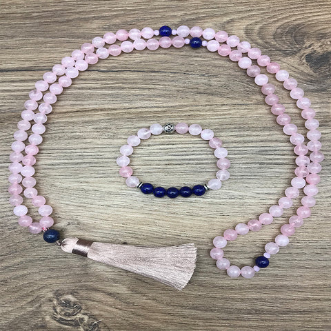 Pink Rose Quartz Mala Beads-ToShay.org