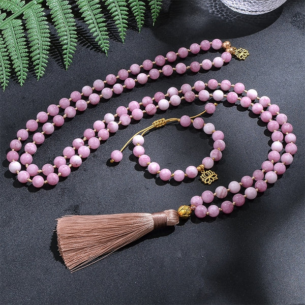 Pink Kunzite Japamala Necklace-ToShay.org