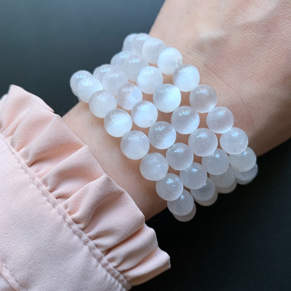 White Selenite Bead Bracelet-ToShay.org