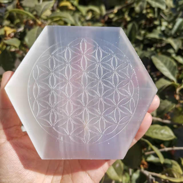 White Selenite Flower Plate-ToShay.org