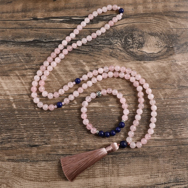 Pink Rose Quartz Mala Beads-ToShay.org