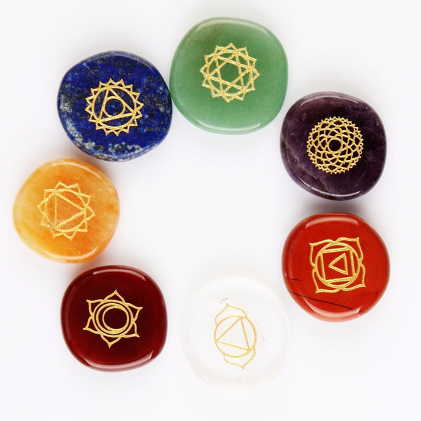 Chakra Symbols Crystal Palm Stones-ToShay.org