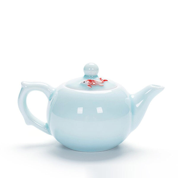 Goldfish Celadon Teapot-ToShay.org