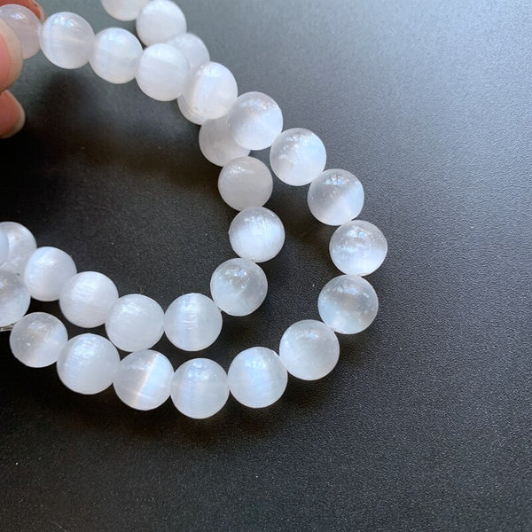 White Selenite Bead Bracelet-ToShay.org