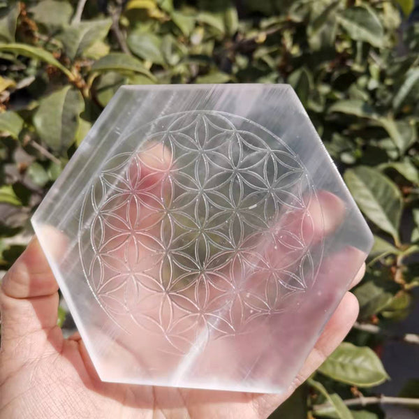 White Selenite Flower Plate-ToShay.org