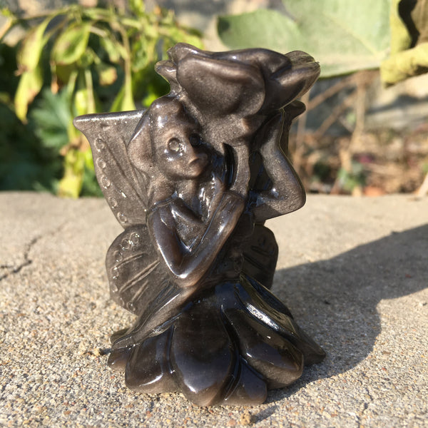 Silver Obsidian Angel Ball Stand-ToShay.org