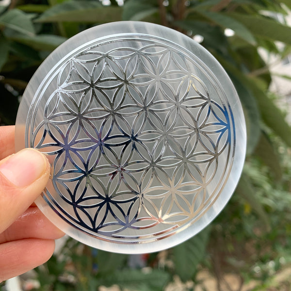 White Selenite Flower Plate-ToShay.org