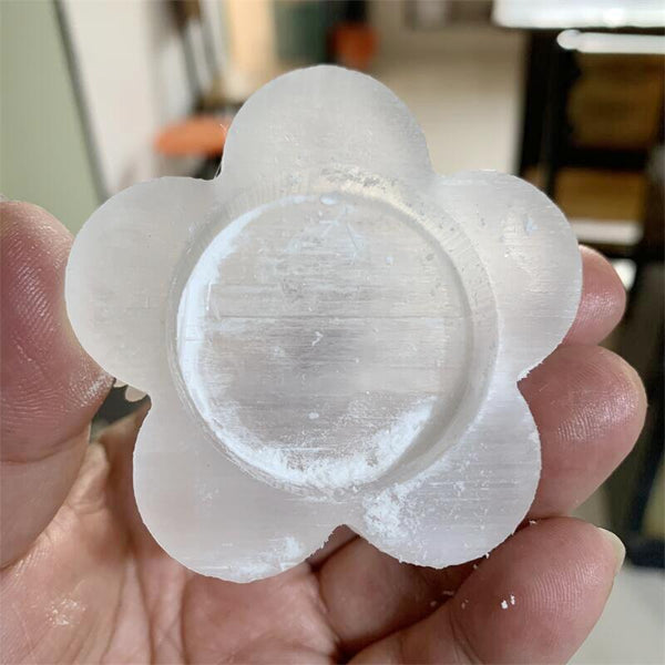 White Selenite Flower Candle Holder-ToShay.org