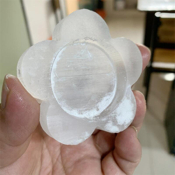 White Selenite Flower Candle Holder-ToShay.org