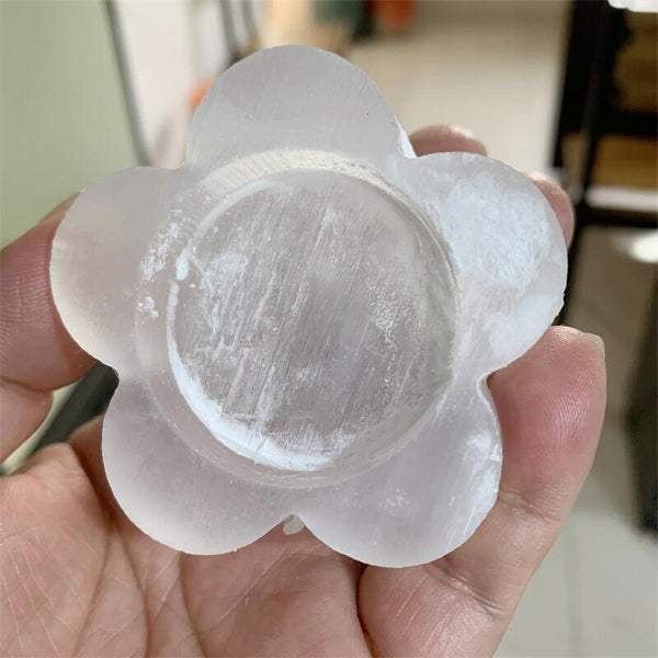 White Selenite Flower Candle Holder-ToShay.org