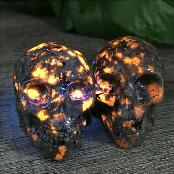 Grey Yooperlite Flame Stone Skull-ToShay.org