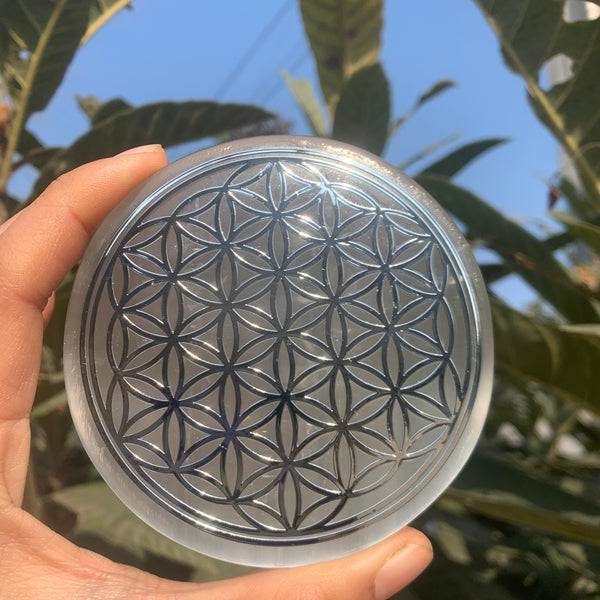 White Selenite Flower Plate-ToShay.org