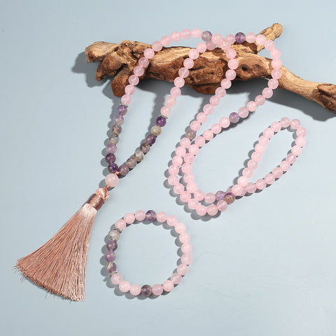 Pink Rose Quartz Mala Beads-ToShay.org