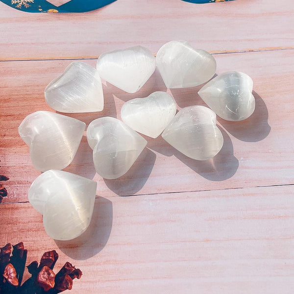 White Selenite Crystal Hearts-ToShay.org