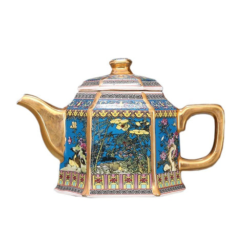 Gold Enamel Porcelain Teapot-ToShay.org