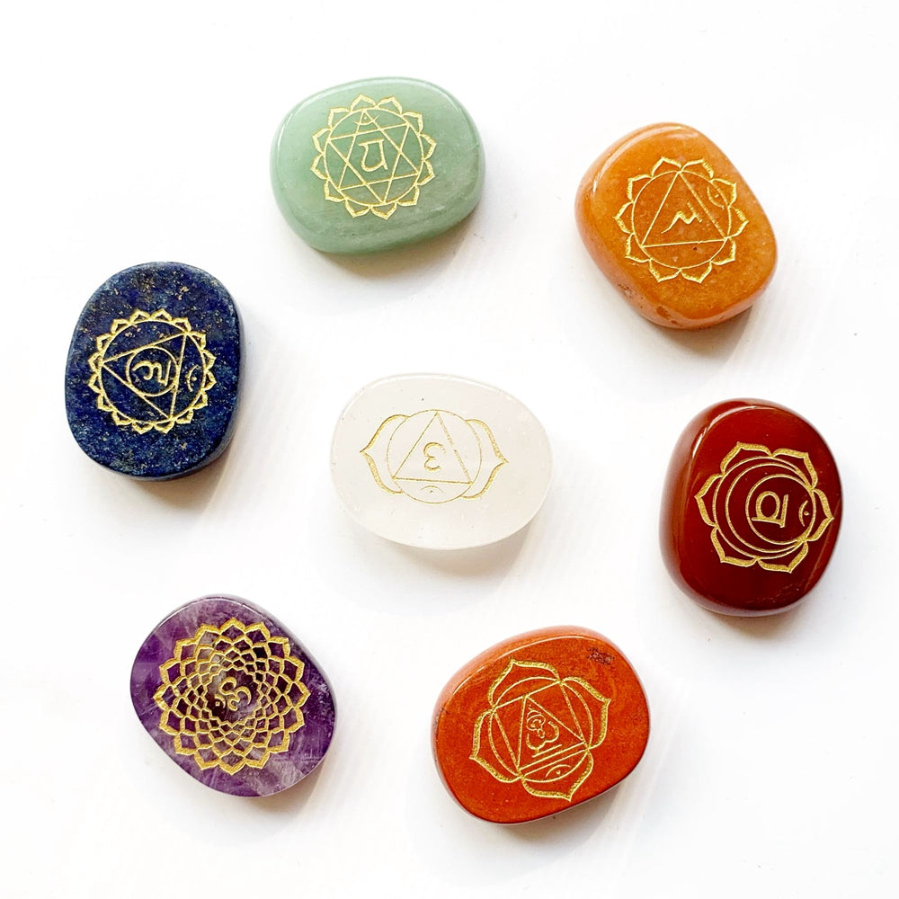 Chakra Symbols Crystal Palm Stones-ToShay.org