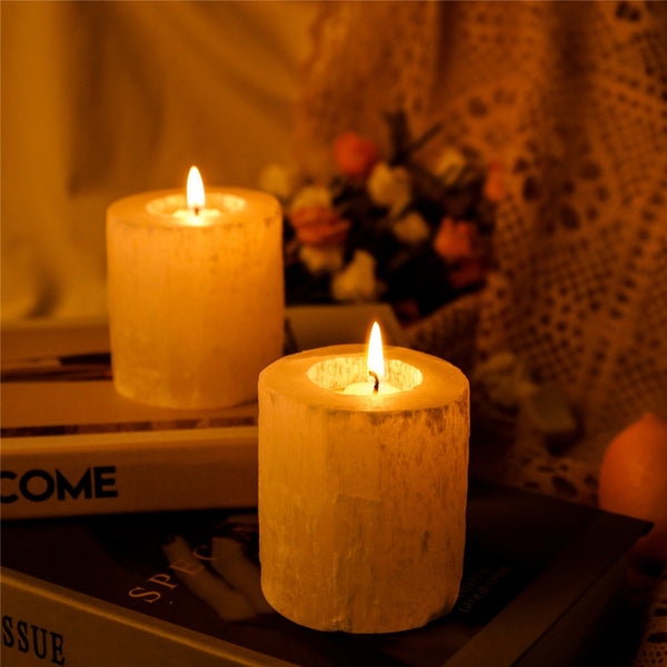 White Selenite Candle Holder-ToShay.org