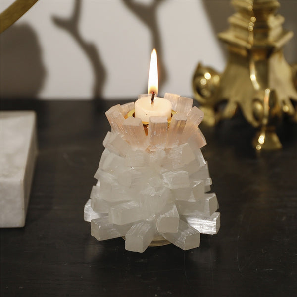 White Selenite Candle Holder-ToShay.org