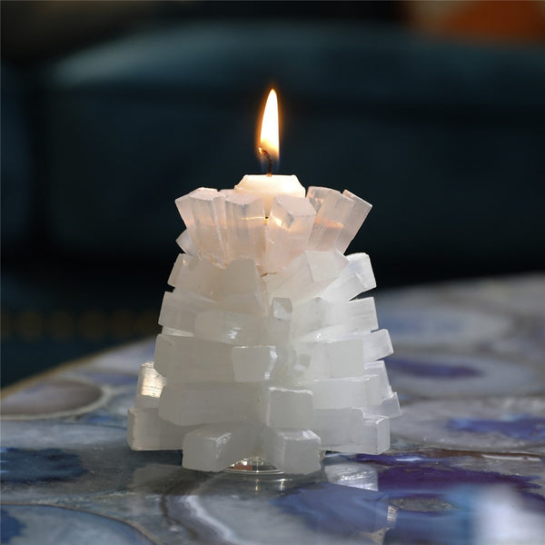 White Selenite Candle Holder-ToShay.org