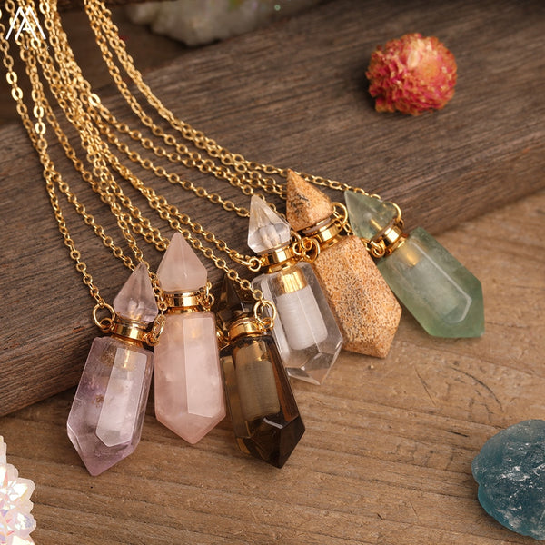 Mixed Gemstone Perfume Bottle Necklaces-ToShay.org