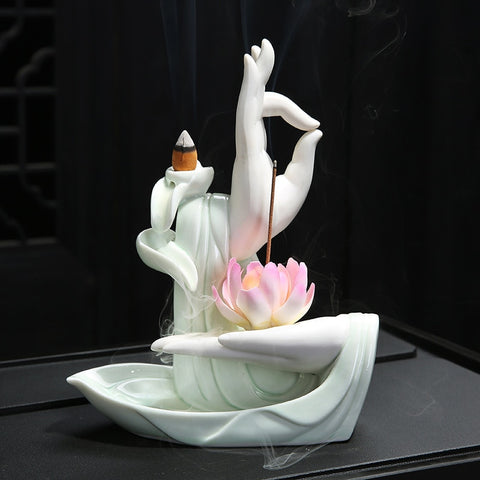 White Buddha Hand Incense Burner-ToShay.org