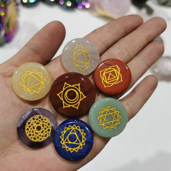 Chakra Symbols Crystal Palm Stones-ToShay.org