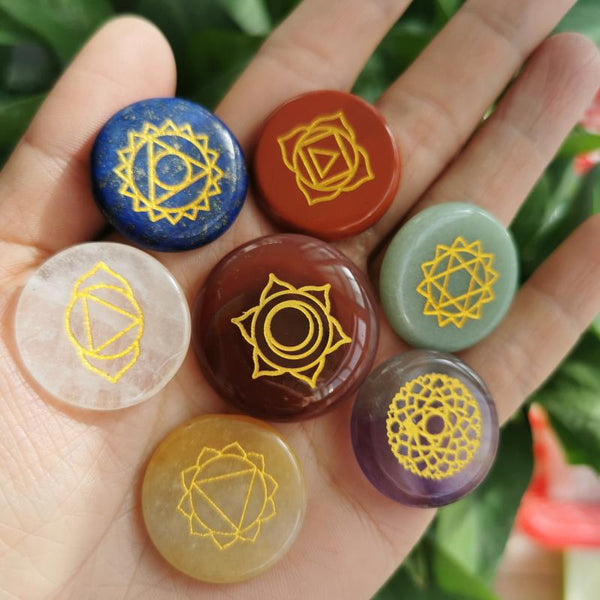 Chakra Symbols Crystal Palm Stones-ToShay.org